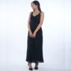 V-Neck Black Half Midi Dress