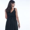 V-Neck Black Half Midi Dress