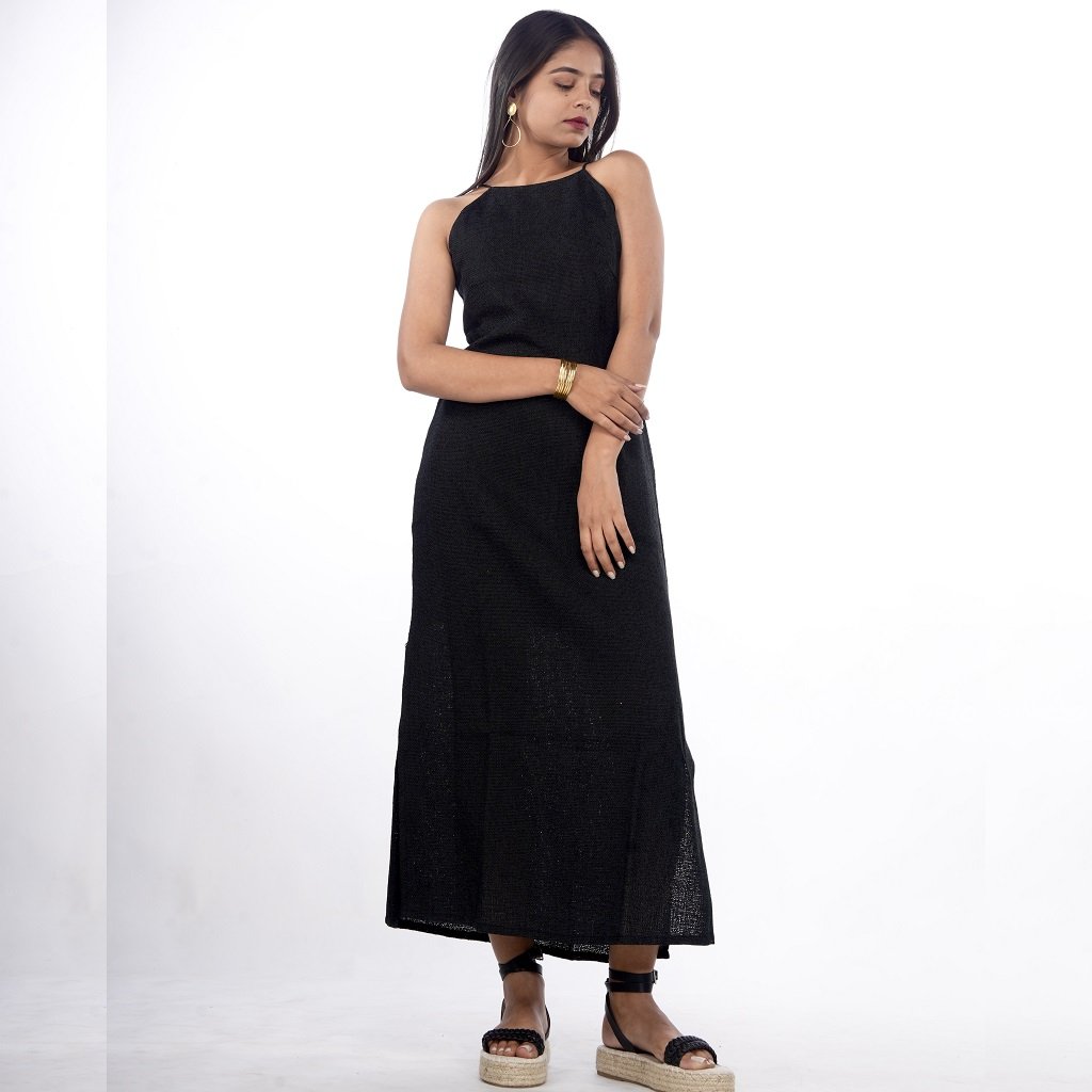 Black Halterneck Half Midi Dress